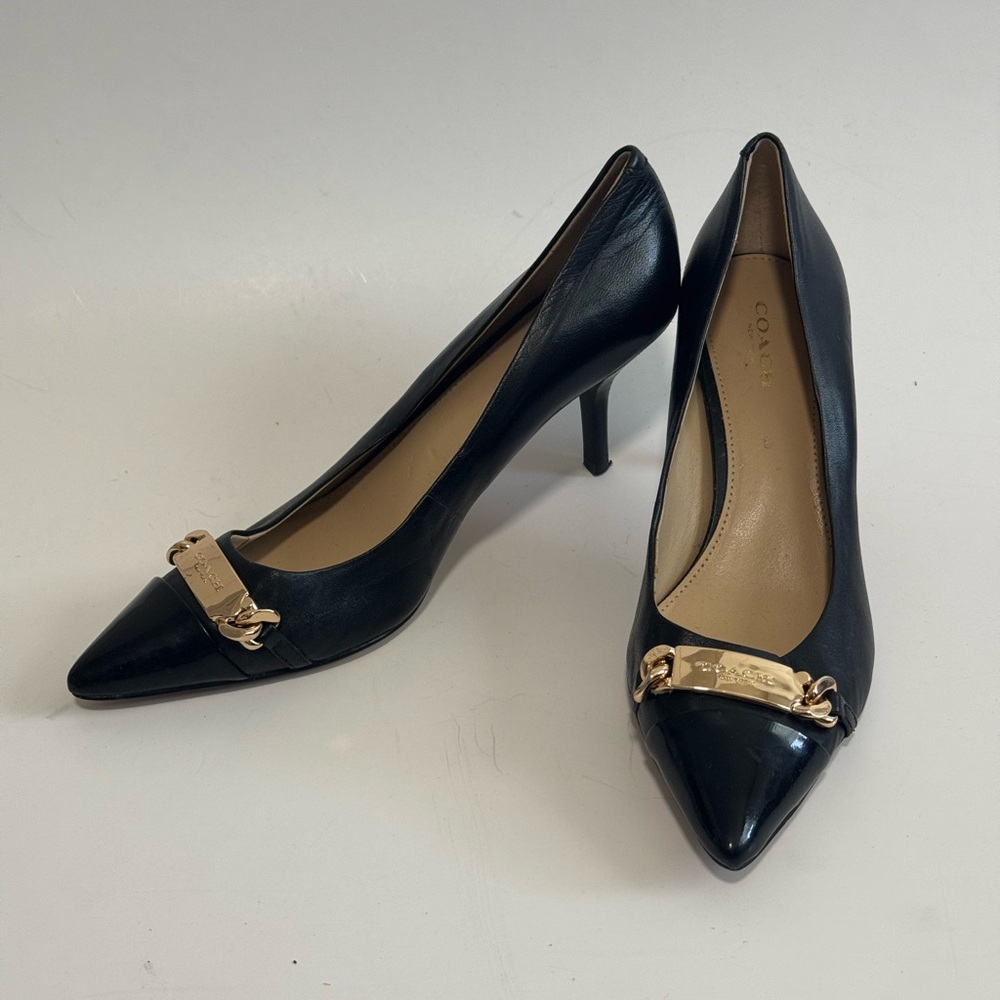 Coach Bowery Glove Leather Black Pumps Size 6.5 Women’s Shoes Kitten Heel
